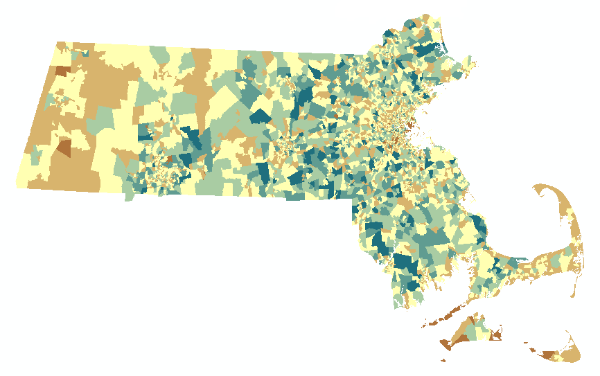 Massachusetts census tract population symbolized by defined interval