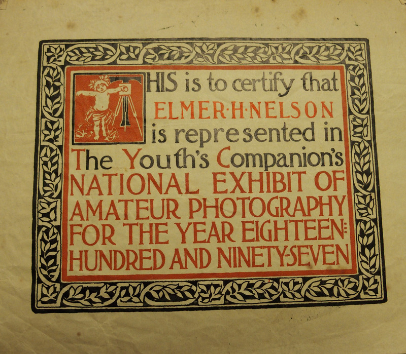 Elmer H. Nelson Photo Exhibit Certificate