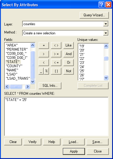 screenshot of selection by attributes