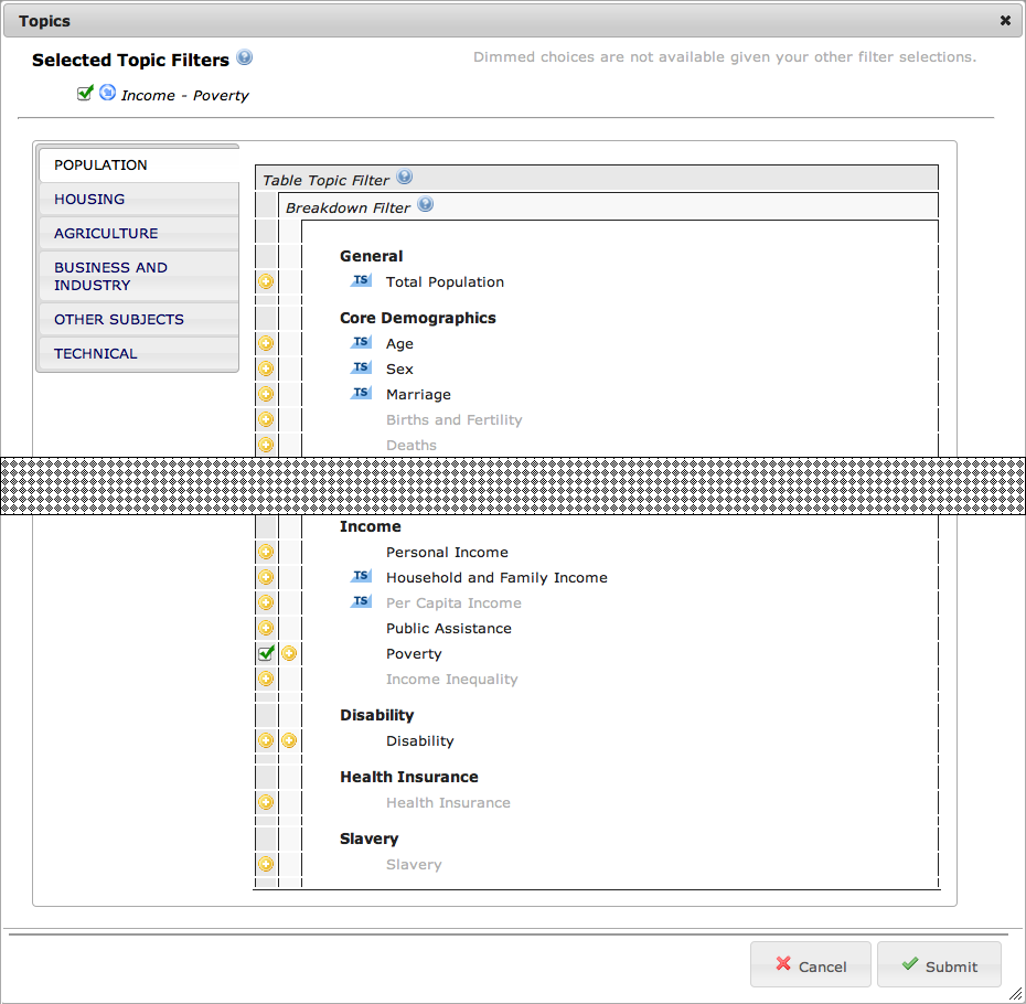 Census Data Finder Topics