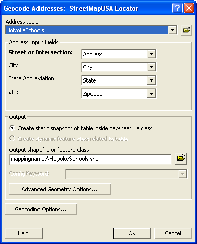 Geocoding Setup Dialog